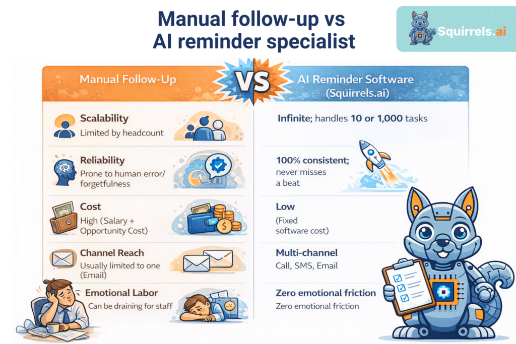 A recruiter can only chase so many people a day, but AI reminders provide infinite, personalized persistence across your entire talent pipeline simultaneously.